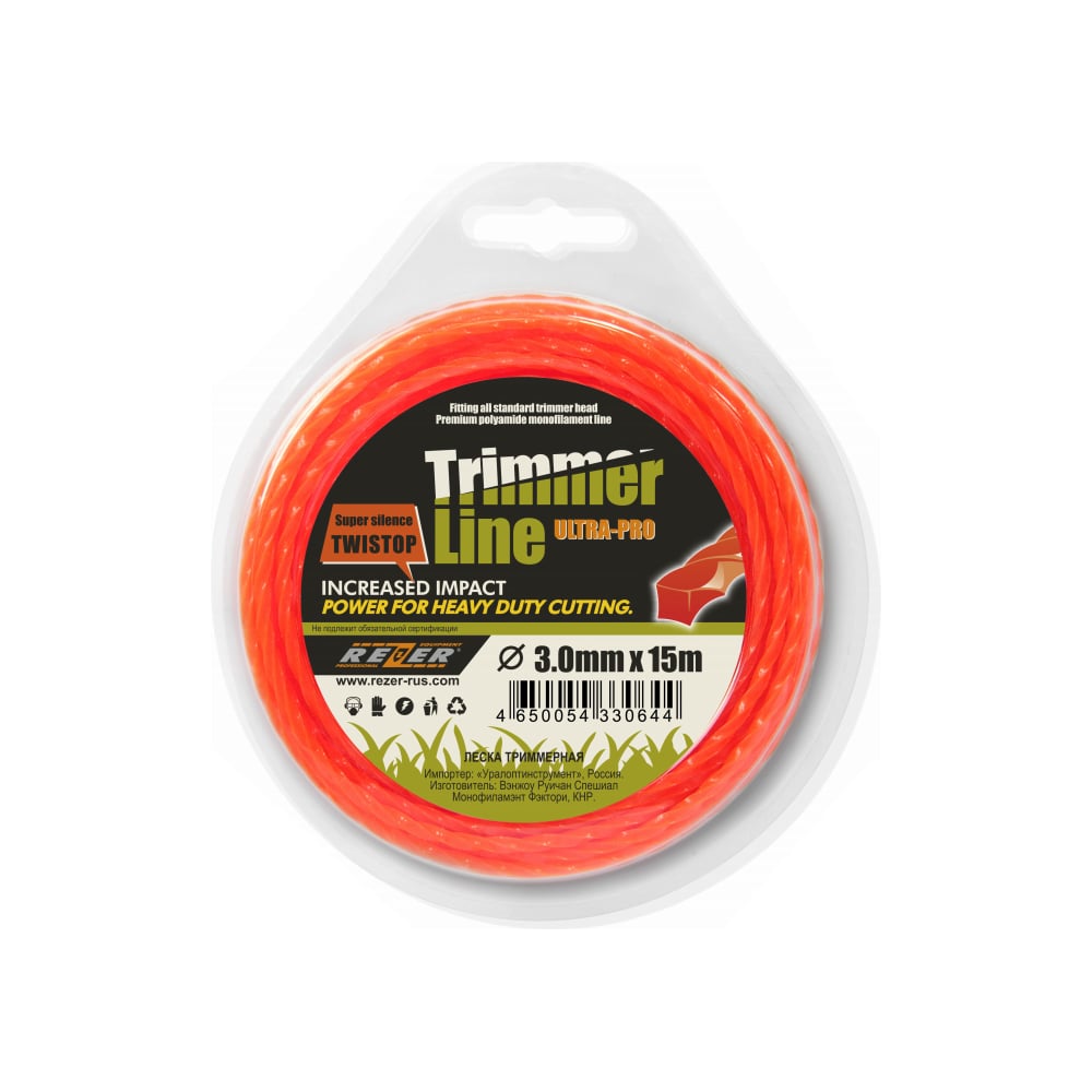 Изображение товара Леска TWISTOP 3 мм 15 м в форме квадрата, красная для рыбалки и хозяйственных работ