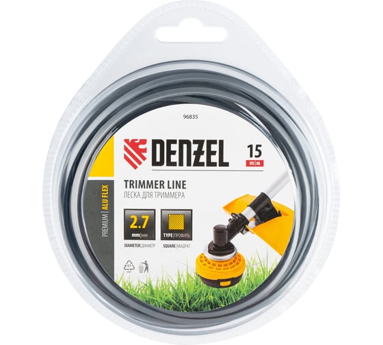 Изображение товара Леска армированная алюминием для триммера ALUFLEX 2.7 мм, 15 м, блистер, квадратная Denzel 96835