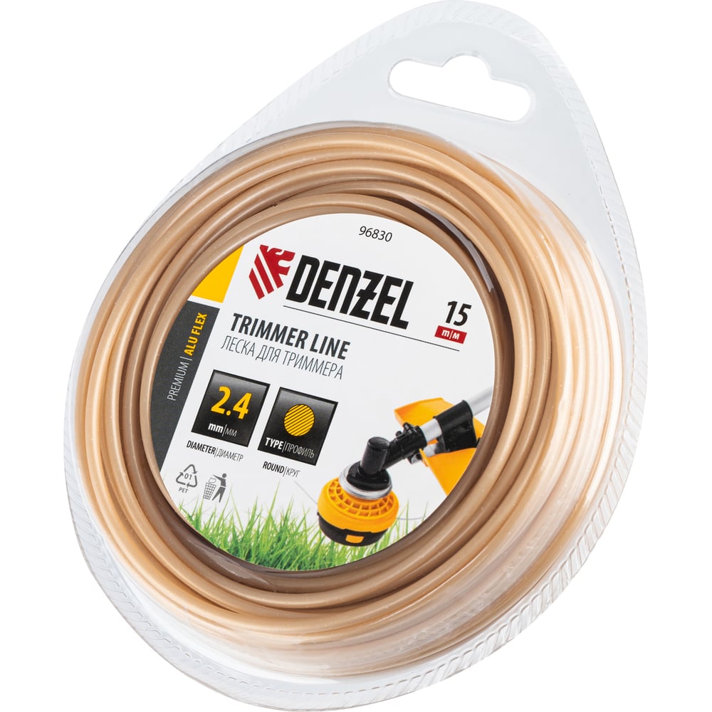 Изображение товара Леска армированная алюминием для триммера ALUFLEX 2.4 мм 15 м блистер Denzel