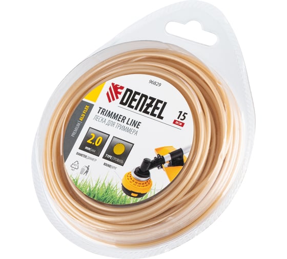 Изображение товара Леска двухкомпонентная для триммера SkyCutter 2 мм, 15 м, блистер, витая квадратная Denzel 96840