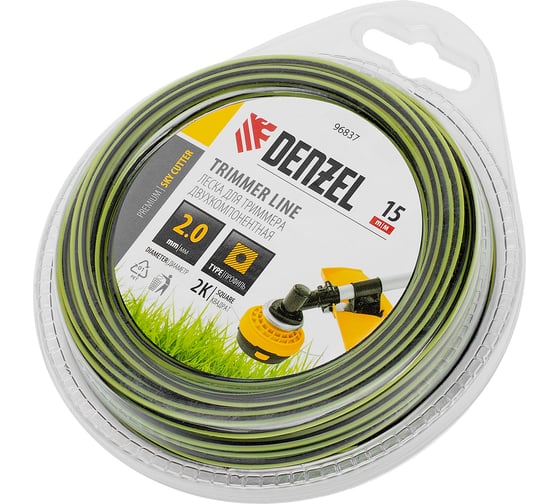 Изображение товара Леска двухкомпонентная для триммера SkyCutter 2 мм, 15 м, блистер, квадратная Denzel 96837