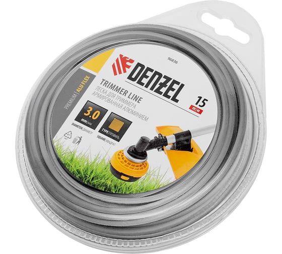 Изображение товара Леска армированная алюминием для триммера ALUFLEX 3 мм, 15 м, блистер, квадратная Denzel 96836