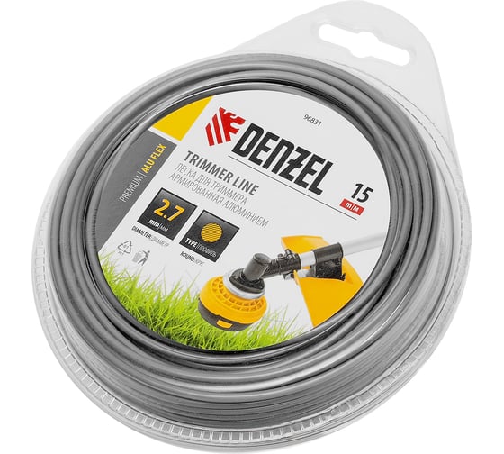 Изображение товара Леска армированная алюминием для триммера ALUFLEX 2.7 мм, 15 м, блистер, круглая Denzel 96831