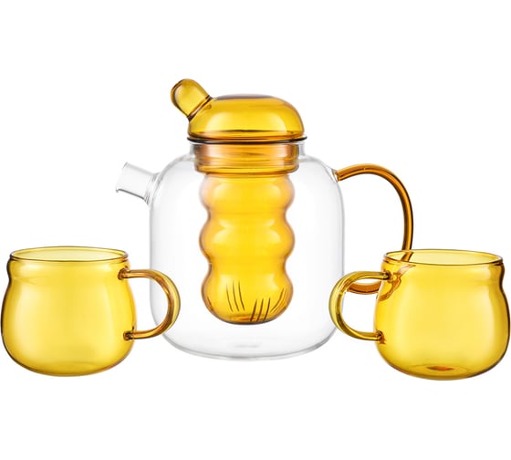 Изображение товара Чайник Smart Solutions стеклянный, с двумя чашками, 1.2 л, желтый KW-SS-TPCP-GLS-YL-1200