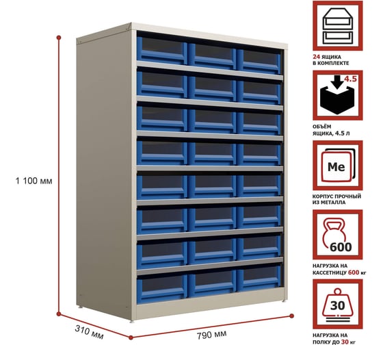 Изображение товара Кассетница Система хранения с пластиковыми ящиками HONEYCOMB Ironbox Standart 300 3209 M-КС302