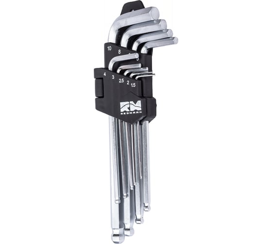 Изображение товара Набор шестигранных с шаром ключей REDMARK 1.5, 2, 2.5, 3, 4, 5, 6, 8, 10 мм, 9 шт. RM93301