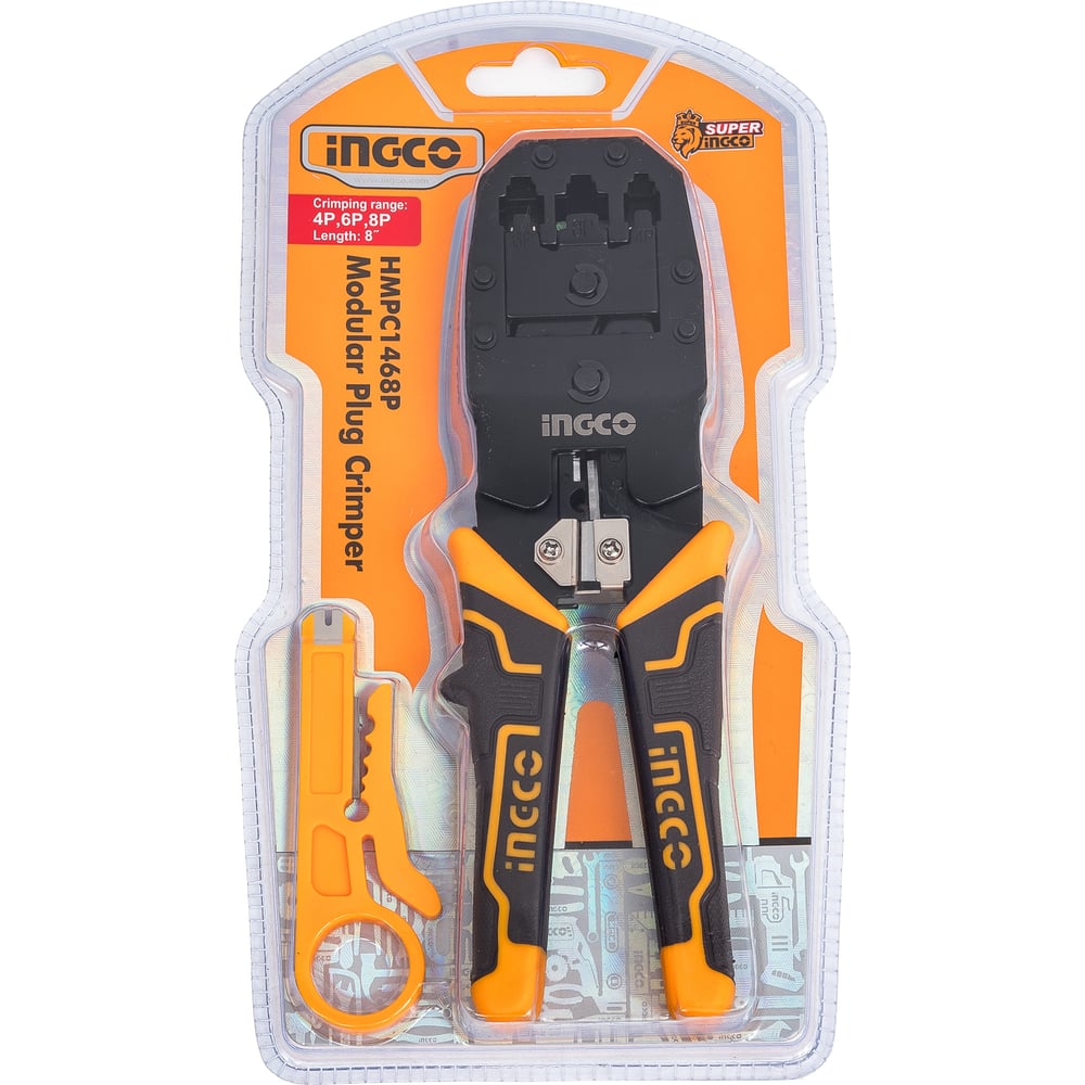 Изображение товара Клещи для обжима витой пары INGCO HMPC1468P профессиональный кримпер для RJ11, RJ12, RJ45