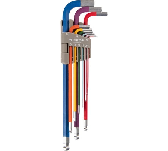 Изображение товара Набор Г-образных длинных шестигранников KING TONY 1,5-10 мм, с шаровым окончанием, 9 предметов 20109MW