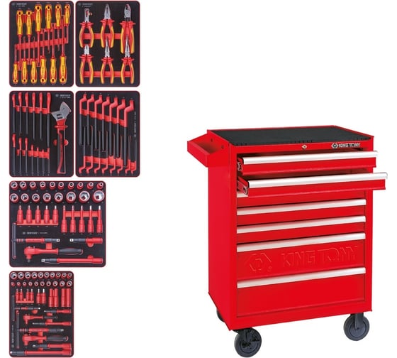 Изображение товара Набор инструментов KING TONY "HIGH VOLTAGE" в красной тележке, 117 предметов 934-117MRVE