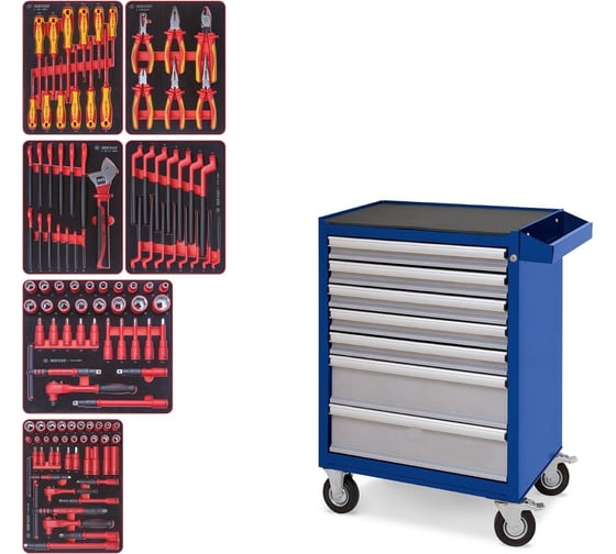 Изображение товара Набор инструментов KING TONY "HIGH VOLTAGE" в синей тележке, 117 предметов 934-117AMBE