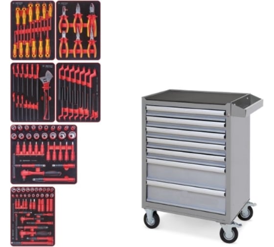 Изображение товара Набор инструментов KING TONY "HIGH VOLTAGE" в серой тележке, 117 предметов 934-117AMGE