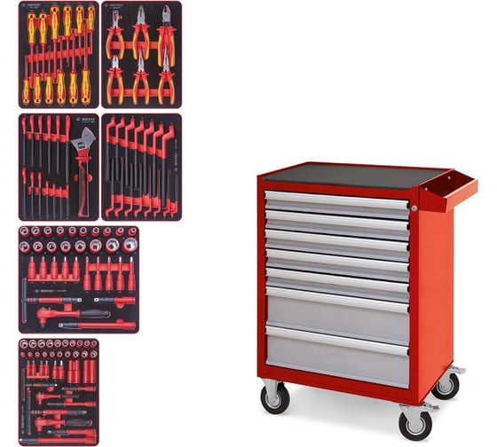 Изображение товара Набор инструментов KING TONY "HIGH VOLTAGE" в красной тележке, 117 предметов 934-117AMRE