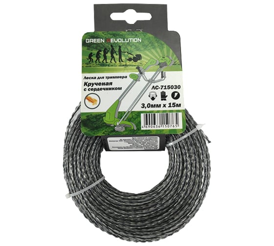 Изображение товара Леска крученая с сердечником 3 мм, 15 м для триммера Green Revolution ЛС-715030