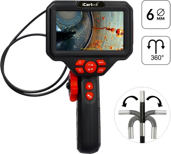 Изображение товара Управляемый видеоэндоскоп iCarTool экран 5", 2Мп, 1920x1080, 1 м, 6 мм, поворот камеры 360° IC-V200C