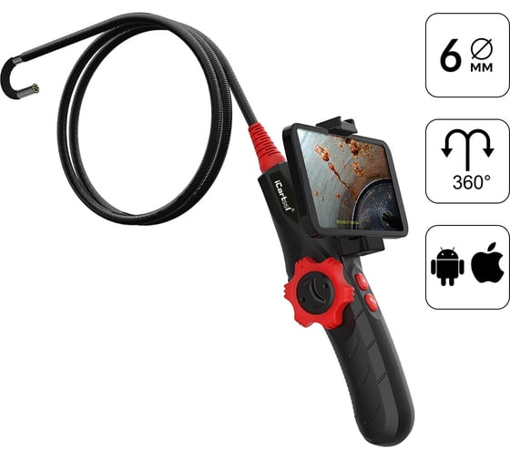 Изображение товара Управляемый видеоэндоскоп iCarTool USB, 2Мп, 1920x1080, 1 м, 6 мм, поворот камеры 360° IC-V200