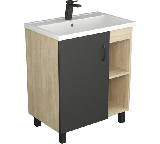 Изображение товара Тумба UNCORIA Дора 70 под умывальник Фостер 70 см, Дуб Сонома/ Графит  57024