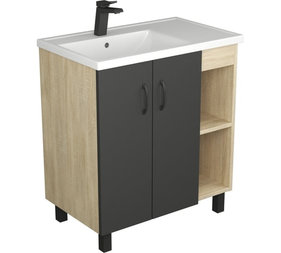 Изображение товара Тумба UNCORIA Дора 80 под умывальник Фостер 80 см, Дуб Сонома/ Графит 58038