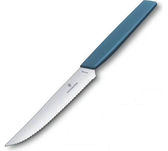 Изображение товара Нож для стейка и пиццы Victorinox Swiss Modern лезвие 12 см с волнистой кромкой, васильково-синий 6.9006.12W2