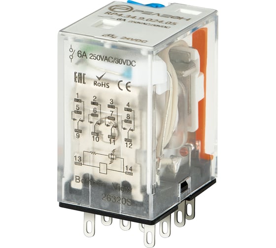 Изображение товара Промежуточное реле РЕЛЕОН 4 CO конт. 6а ;= 12в Dc; блокируемая кнопка проверки + LED RP434901205