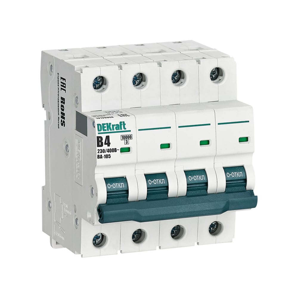 Изображение товара Автоматический выключатель DEKraft 4p 4A ВА105 IP20 монтаж DIN-рейка