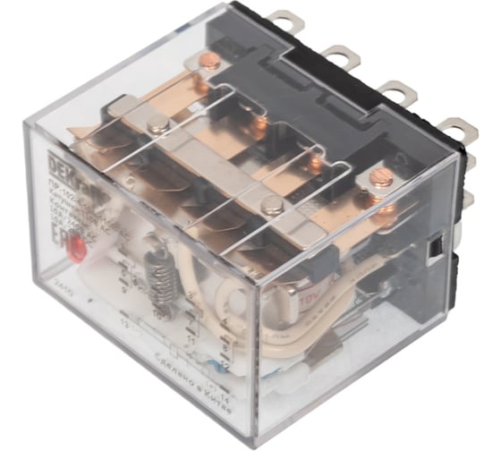 Изображение товара Промежуточное реле DEKraft пр-102 4 контакта, с led индикацией, 10а, 110в ac 23948DEK