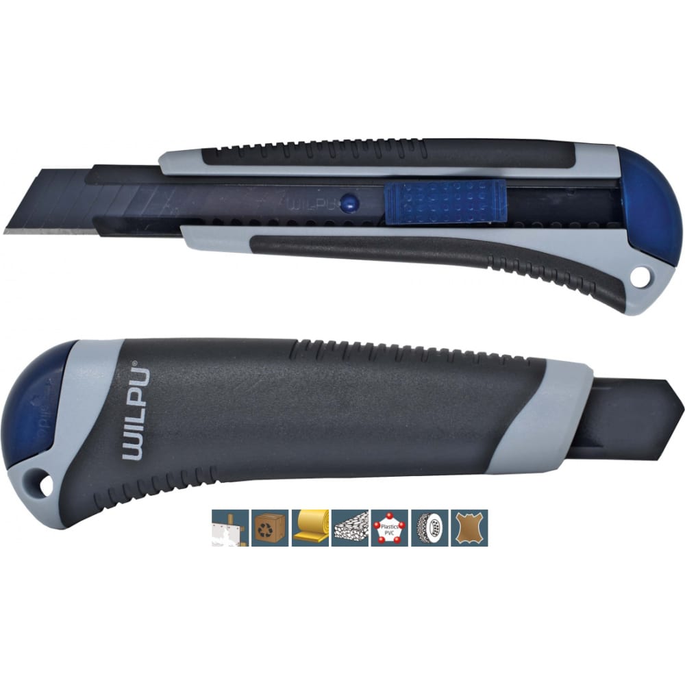 Строительный прорезиненный нож WILPU нож универсальный sturm выдвижное лезвие пластиковая рукоятка винтовой фиксатор 18 мм