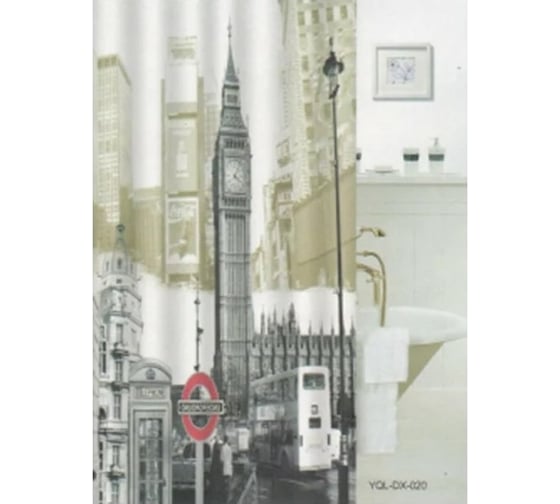 Изображение товара Штора для ванной Zalel Фотошт 180x180 Башня бежевая YQL-DX-020 без колец 524916