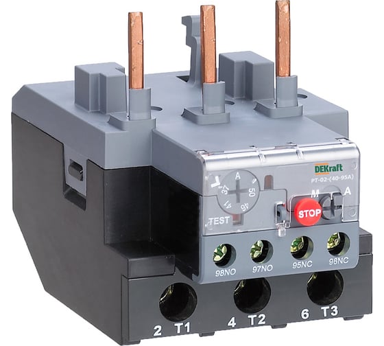 Изображение товара Тепловое реле DEKraft РТ-02, 40 А-95 А, 63 А-80 А, класс 10 А 23180DEK