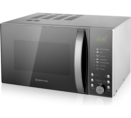Изображение товара Микроволновая печь BRAYER 900 Вт, 25 л, цифровое управление, 7 режимов приготовления, LED дисплей, таймер 95 мин BR2504