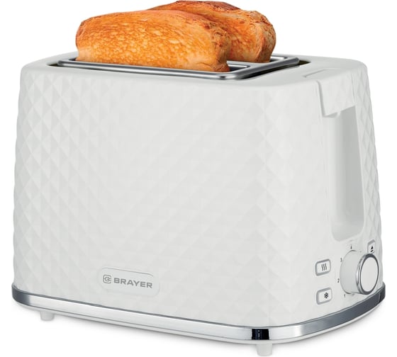 Изображение товара Тостер BRAYER 930 Вт, 7 режимов, автодогрев, разморозка, отмена, автоотключение, 2 тоста одновременно, съемный поддон BR2101