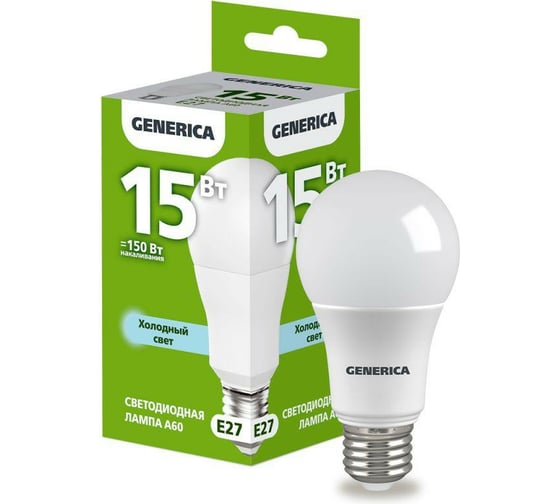 Изображение товара Светодиодная лампа GENERICA A60 груша 15Вт 230В 6500К E27 LL-A60-15-230-65-E27-G