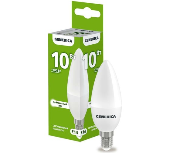 Изображение товара Светодиодная лампа GENERICA C35 свеча 10Вт 230В 4000К E14 LL-C35-10-230-40-E14-G