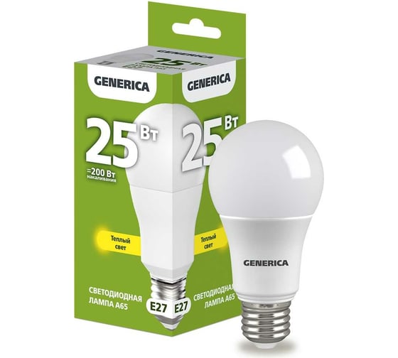 Изображение товара Светодиодная лампа GENERICA A65 груша 25Вт 230В 3000К E27 LL-A65-25-230-30-E27-G