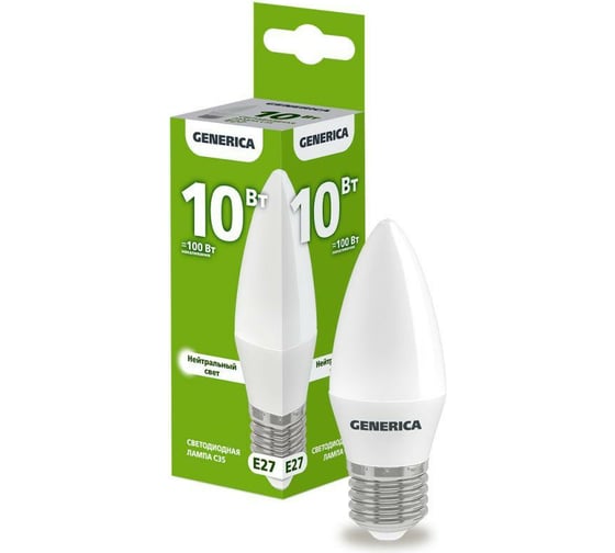 Изображение товара Светодиодная лампа GENERICA C35 свеча 10Вт 230В 4000К E27 LL-C35-10-230-40-E27-G