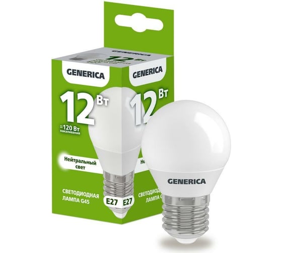 Изображение товара Светодиодная лампа GENERICA G45 шар 12Вт 230В 4000К E27 LL-G45-12-230-40-E27-G