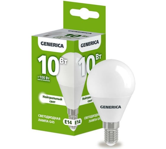 Изображение товара Светодиодная лампа GENERICA G45 шар 10Вт 230В 4000К E14 LL-G45-10-230-40-E14-G