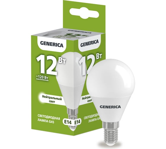 Изображение товара Светодиодная лампа GENERICA G45 шар 12Вт 230В 4000К E14 LL-G45-12-230-40-E14-G