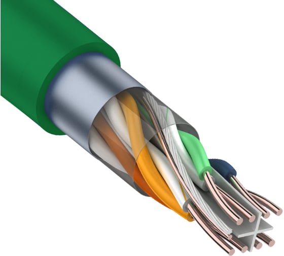 Изображение товара Кабель витая пара REXANT FTP CAT6 нг(А)-LSLTx 4x2х0,575мм 23AWG зеленый 305м 01-0171