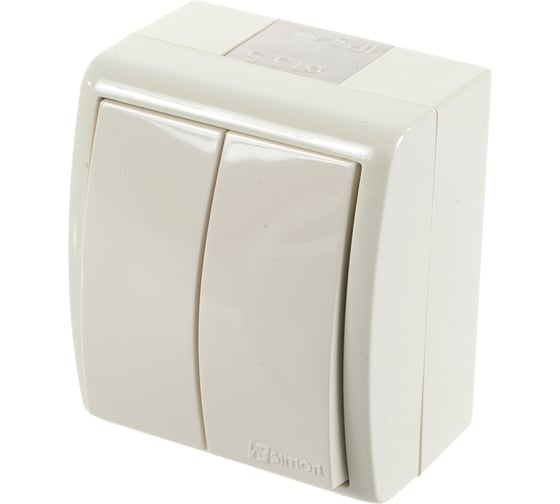 Изображение товара Двухклавишный выключатель IP54, слоновая кость Simon 1594398-031