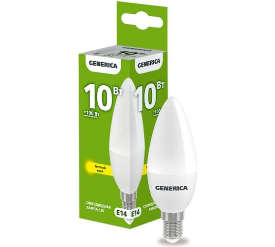 Изображение товара Светодиодная лампа GENERICA C35 свеча 10Вт 230В 3000К E14 LL-C35-10-230-30-E14-G