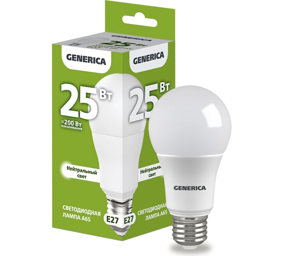 Изображение товара Светодиодная лампа GENERICA A65 груша 25Вт 230В 4000К E27 LL-A65-25-230-40-E27-G