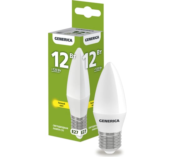 Изображение товара Светодиодная лампа GENERICA C35 свеча 12Вт 230В 3000К E27 LL-C35-12-230-30-E27-G
