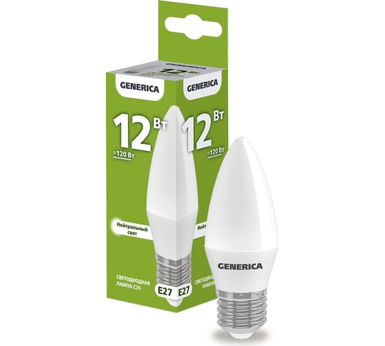 Изображение товара Светодиодная лампа GENERICA C35 свеча 12Вт 230В 4000К E27 LL-C35-12-230-40-E27-G