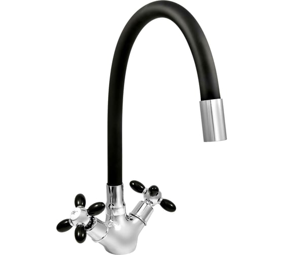 Изображение товара Смеситель для мойки Juguni двуручный с гибким силиконовым изливом (черный), креп. гайка, 0402.139