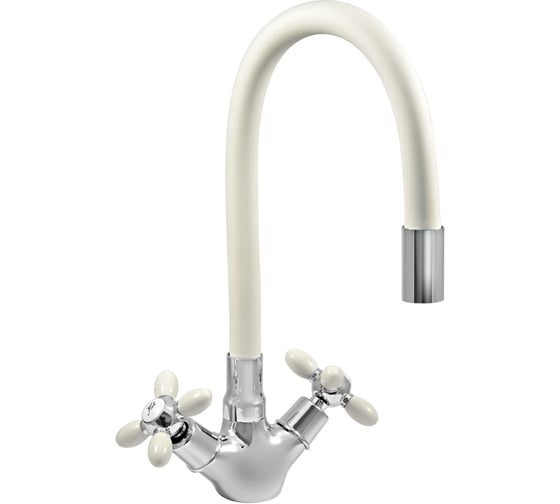 Изображение товара Смеситель для мойки Juguni двуручный с гибким силиконовым изливом (белый), креп. гайка, 0402.140