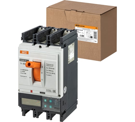 Изображение товара Автоматический выключатель TDM ELECTRIC ва89-37 3р 630а 70ка (эр-жк дисплей) SQ0751-0144