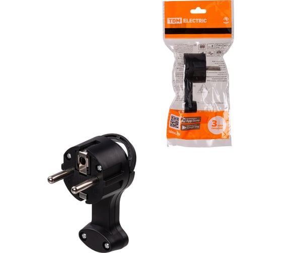 Изображение товара вилка круглая плоская с кольцом черная 16а 250в TDM ELECTRIC SQ1806-0196