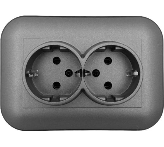 Изображение товара Розетка OVIVO 2 поста Loft с заземлением дымчатый-черный 404-110308-907