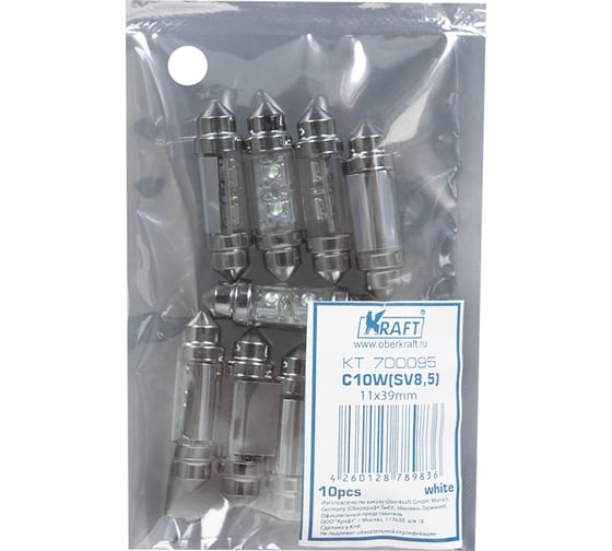 Изображение товара Светодиодная лампа KRAFTC15W (SV8.5), 11x39 мм, white 2 LEDs, 10 шт. KT 700095