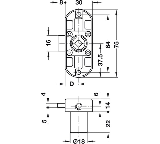 Изображение товара Замок с поворотной штангой Hafele Symo никелированное покрытие 18/15 224.64.650